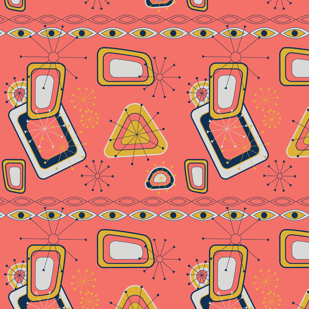 Atomic Geometric Pattern Fabric - Pink