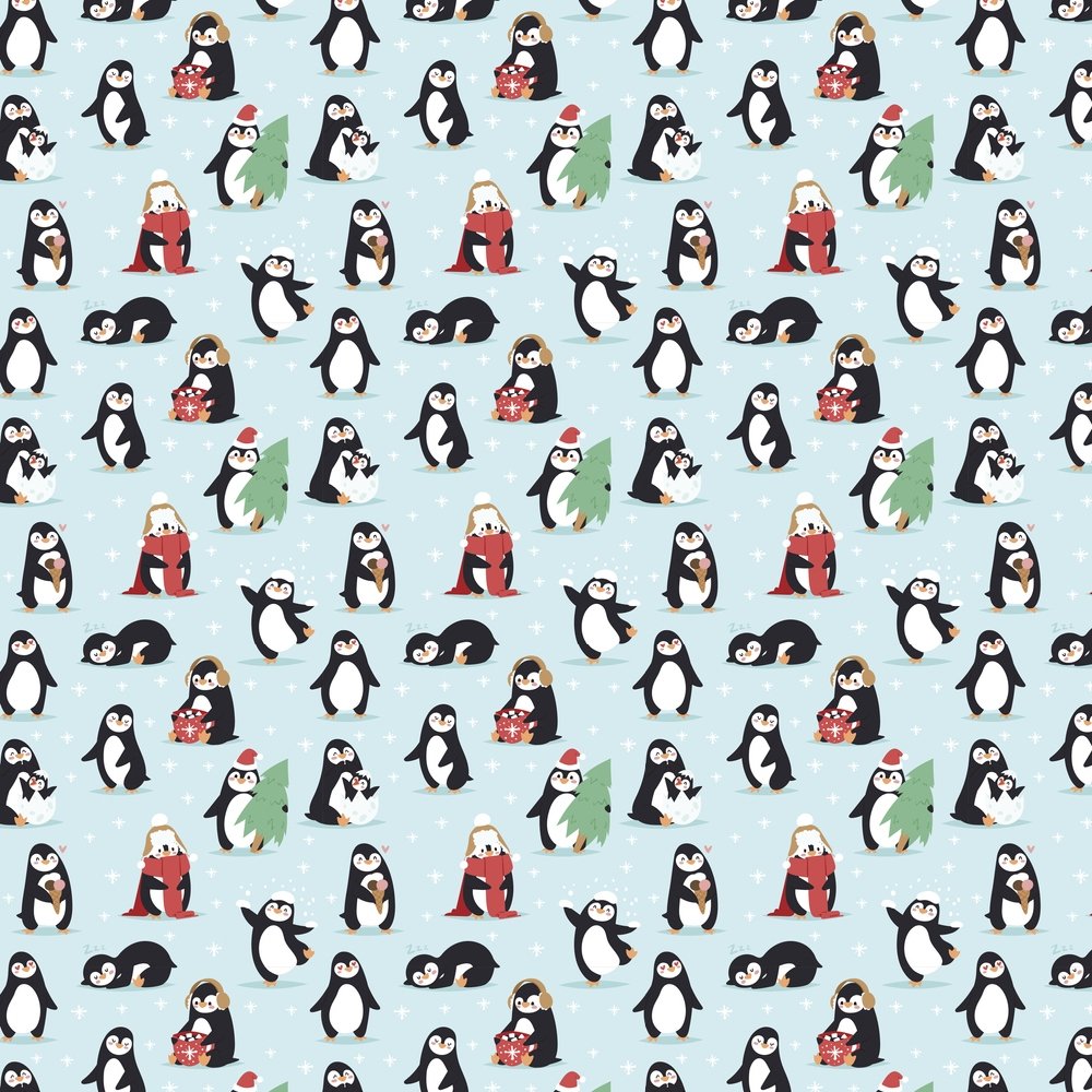 Christmas Penguins Fabric - Blue