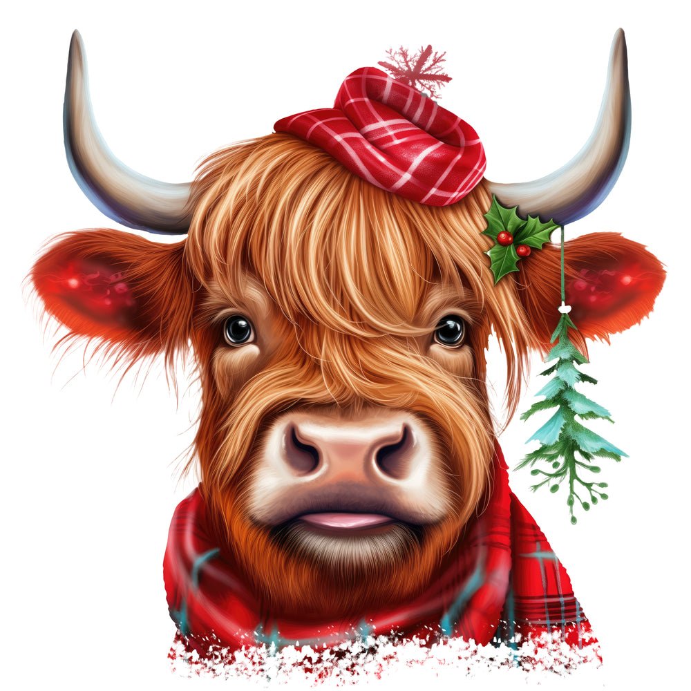 Christmas Spirit Highland Cows #2 Fabric Panel