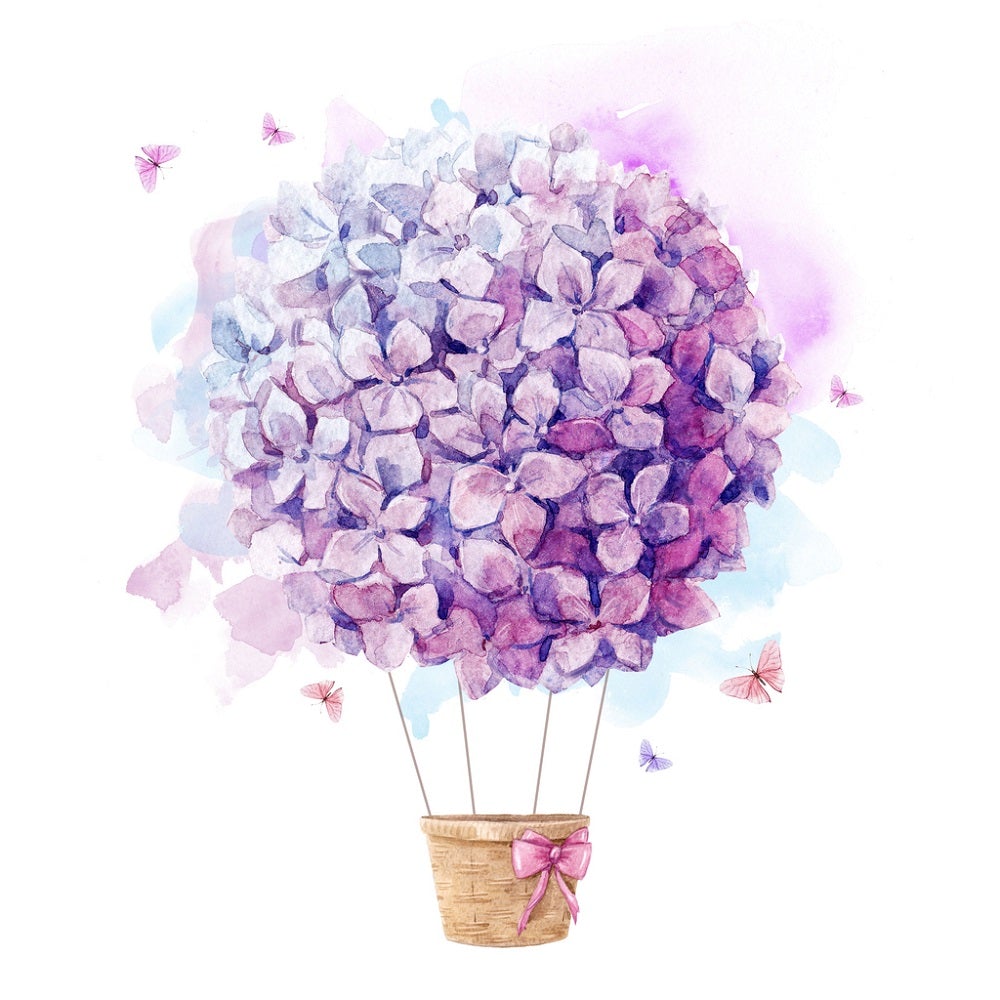 Watercolor Purple Floral Hot Air Balloon Fabric Panel