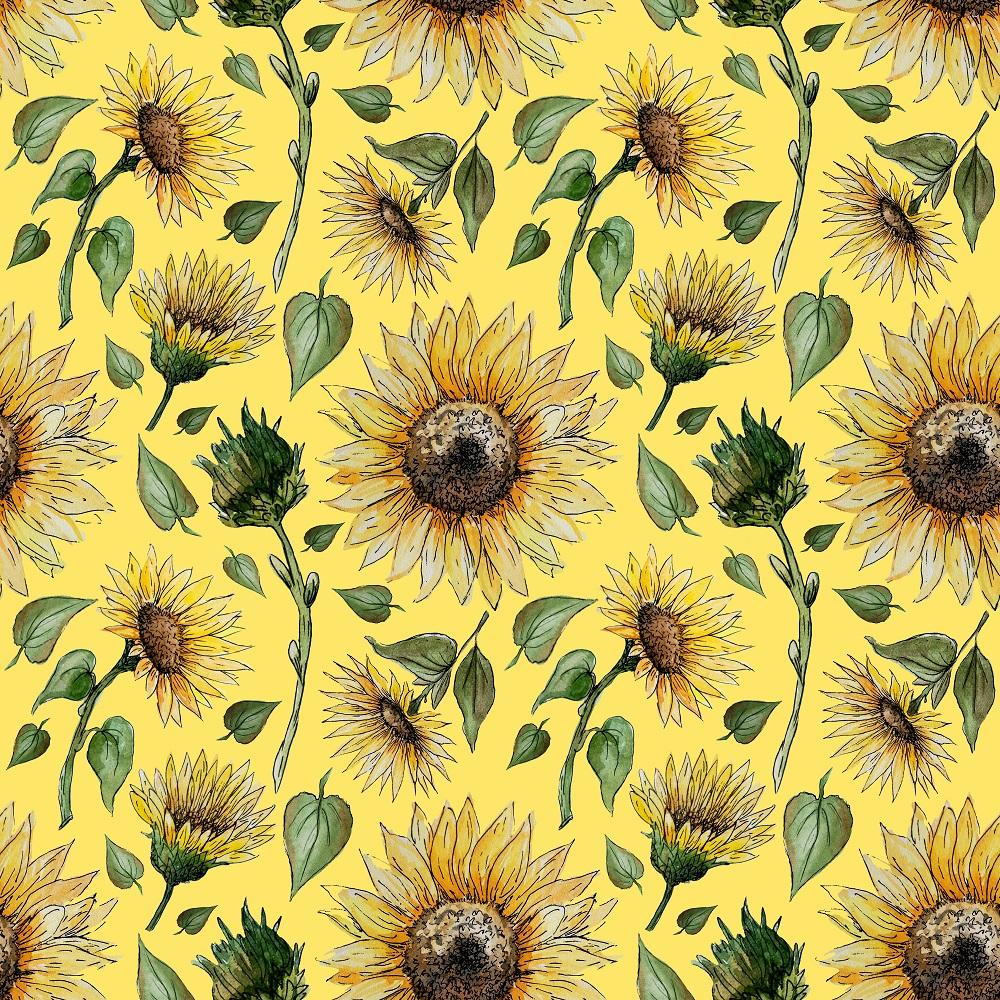 Watercolor Sunflowers & Buds Fabric - Yellow