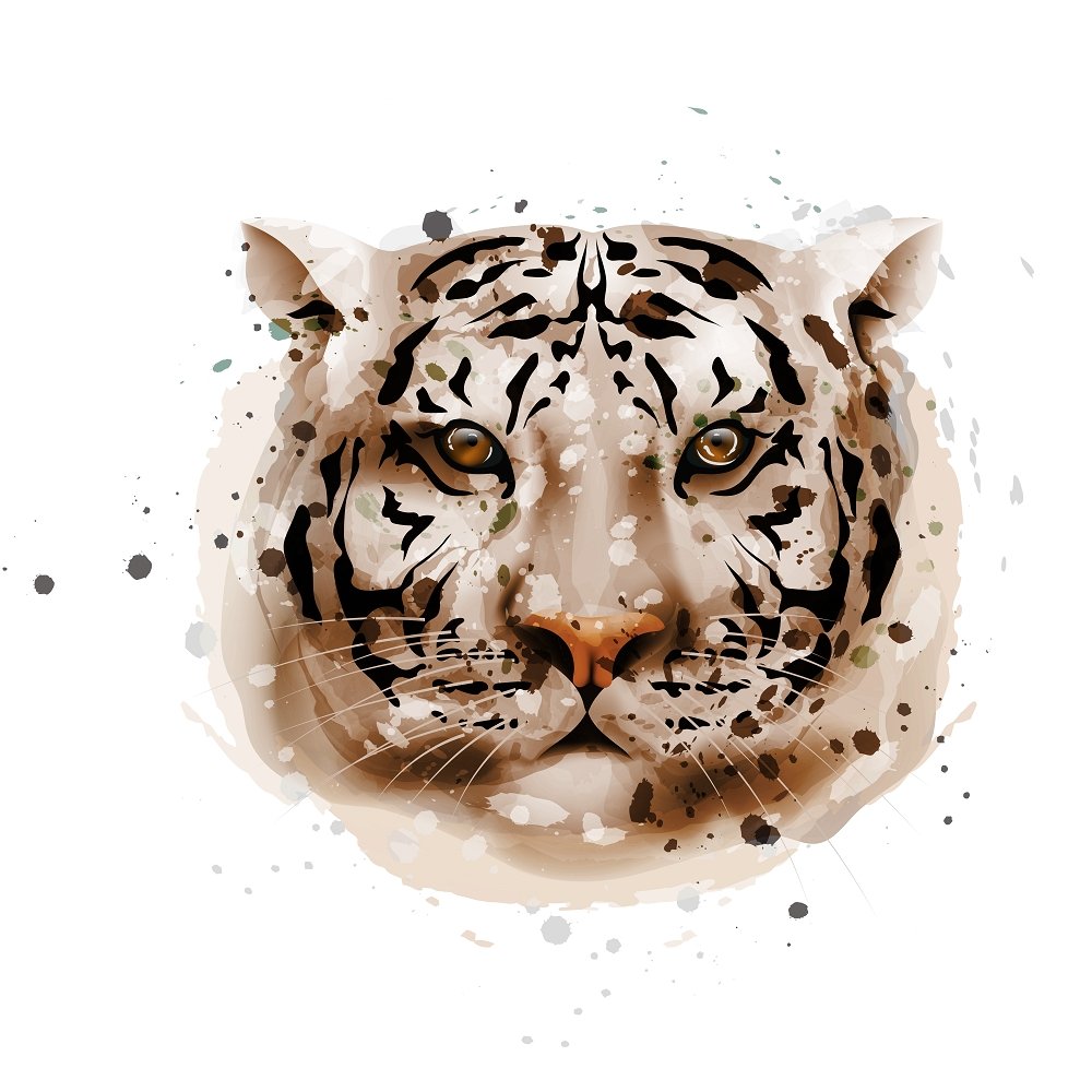 Watercolor Tiger Face Fabric Panel - Brown