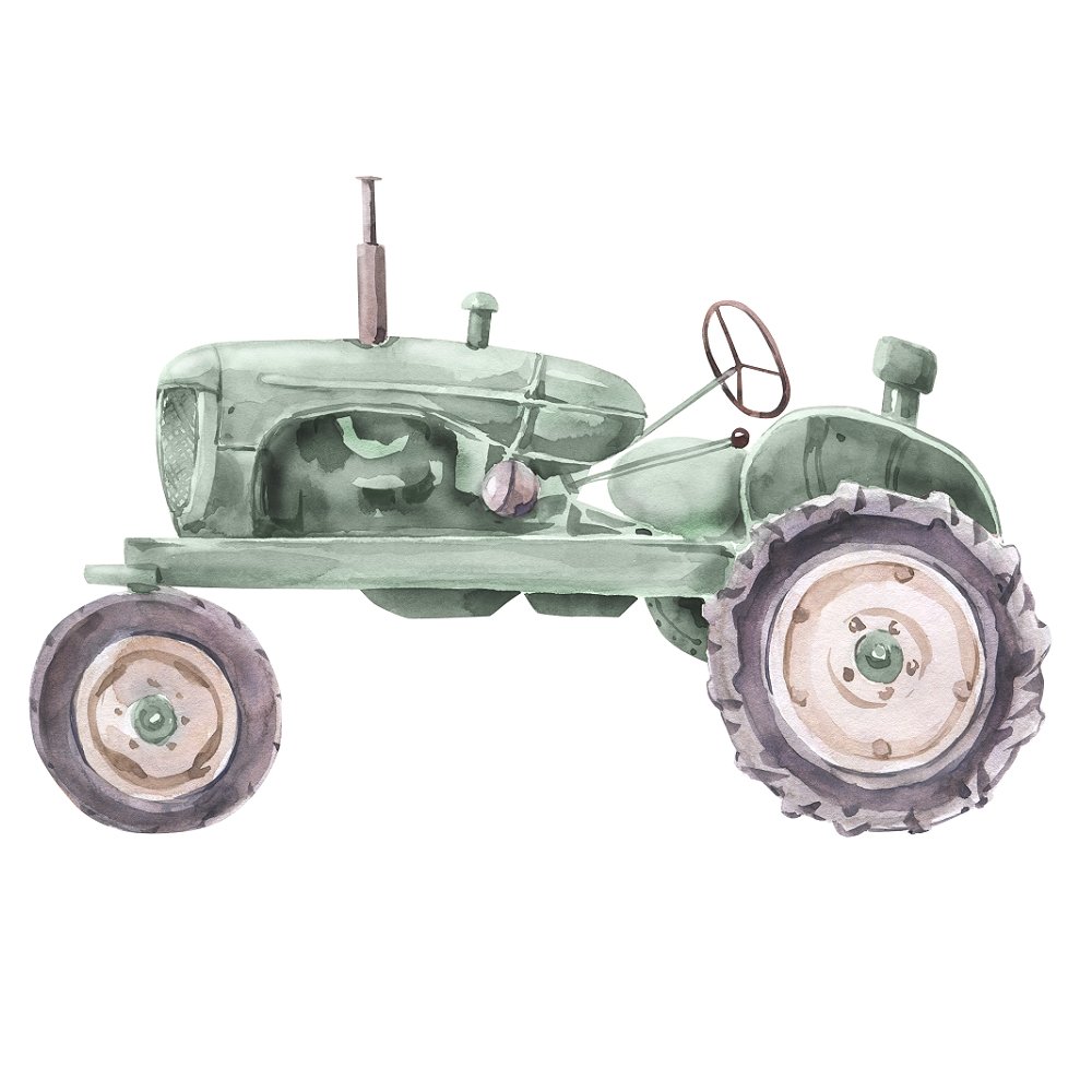 Watercolor Tractor Fabric Panel - Green