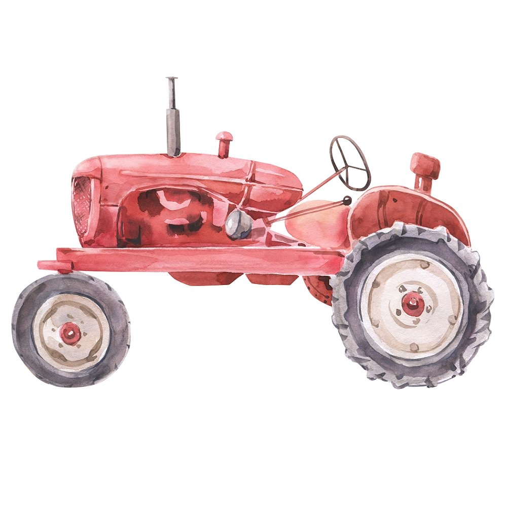 Watercolor Tractor Fabric Panel - Red