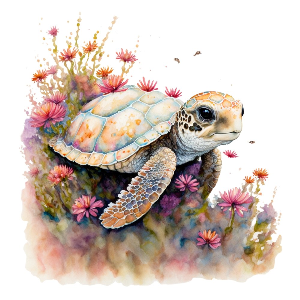 Watercolor Turtles #4 Fabric Panel