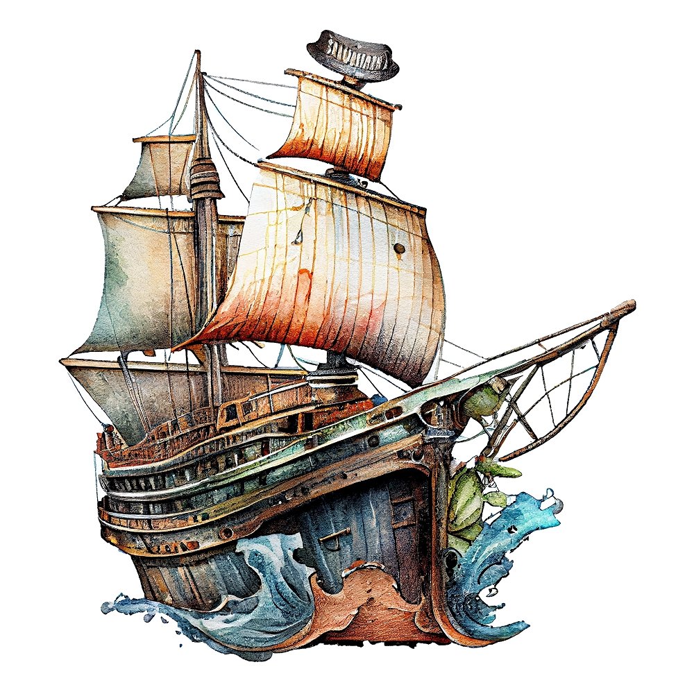 Watercolor Vintage Ship #1 Fabric Panel