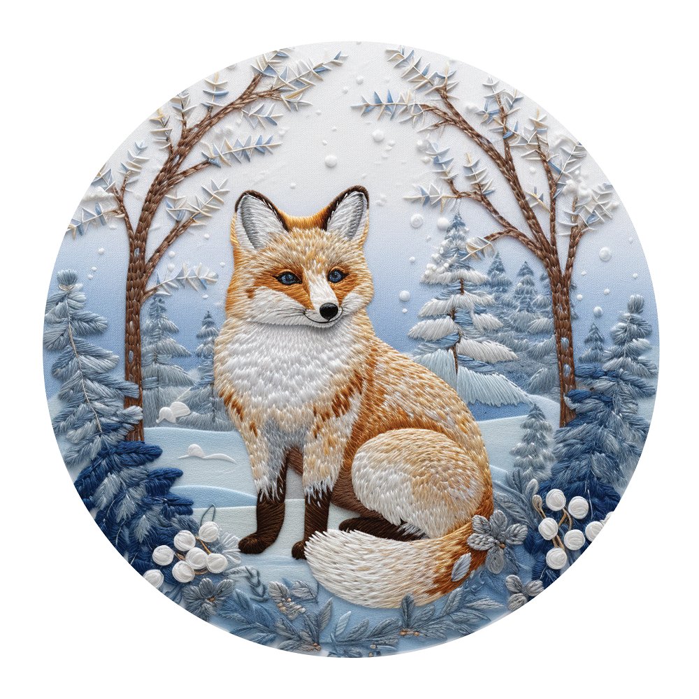 Christmas Ornaments Fox #3 Fabric Panel