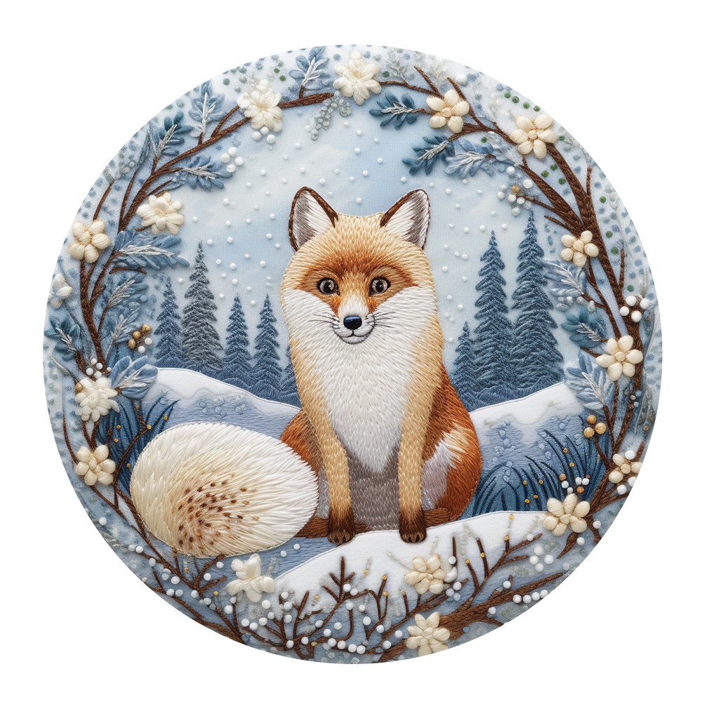 Christmas Ornaments Fox #4 Fabric Panel
