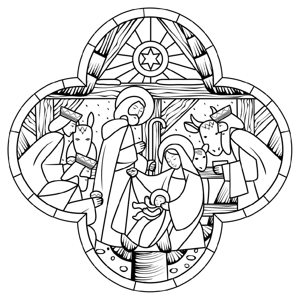 Coloring Page Christmas Nativity Scene Fabric Panel