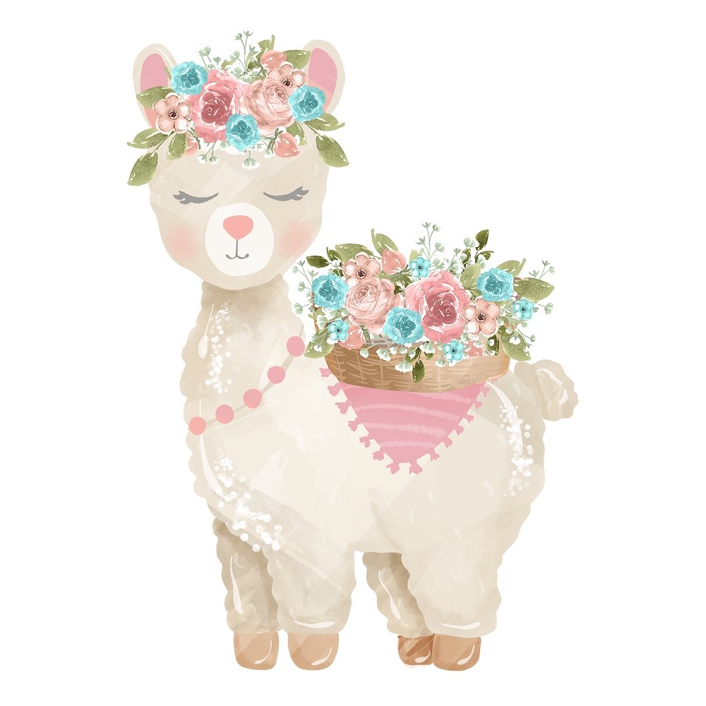 Watercolor Floral Llama Fabric Panel