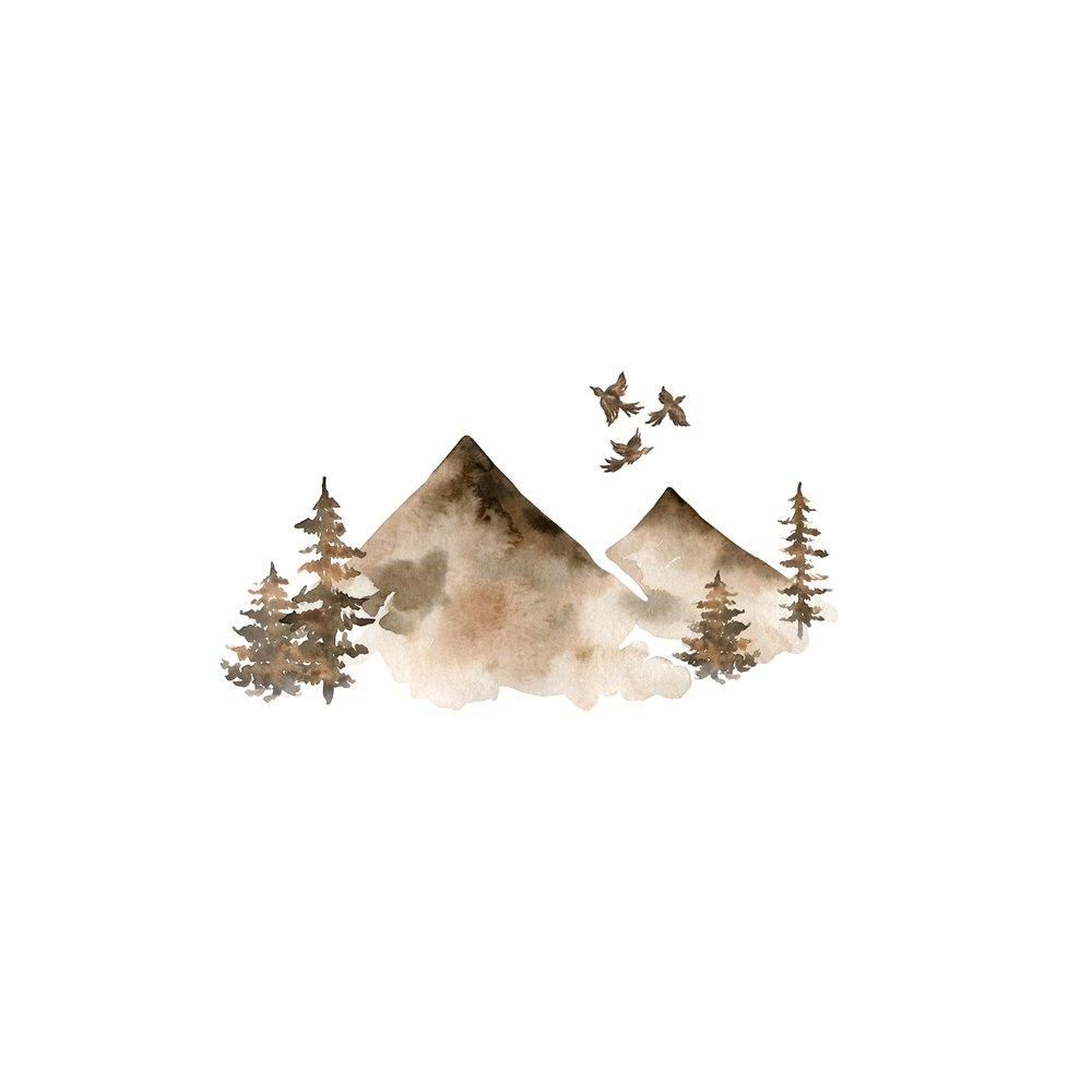Watercolor Mountain Peaks Fabric Panel - Brown