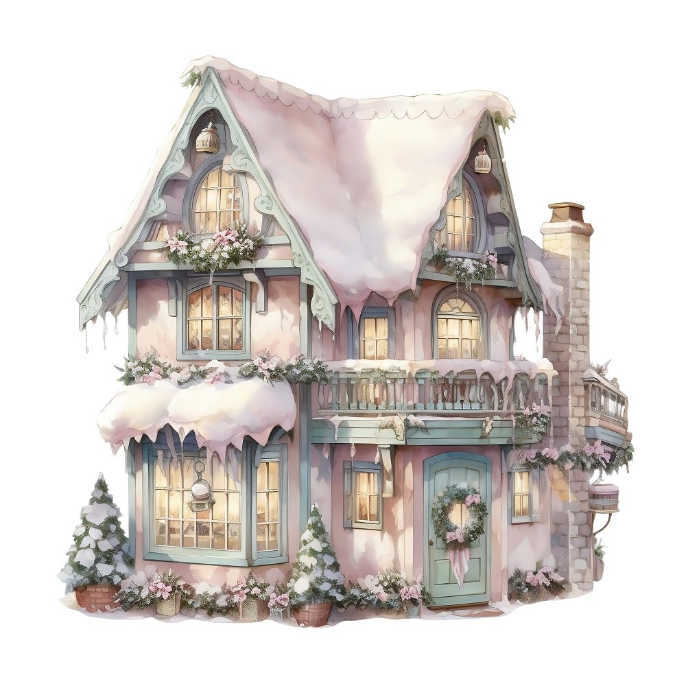 Watercolor Pastel Christmas #6 Fabric Panel