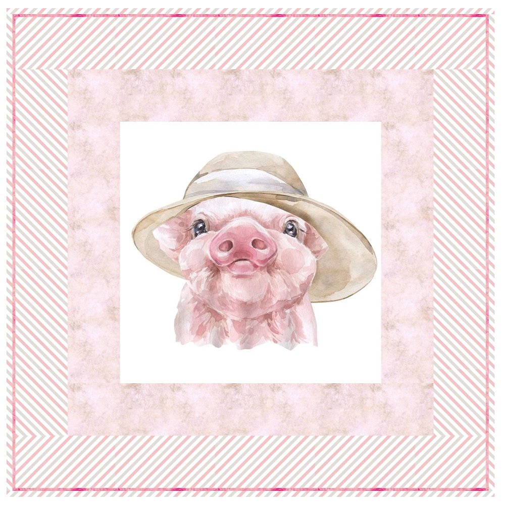 Watercolor Piglet in Hat Wall Hanging 42" x 42"