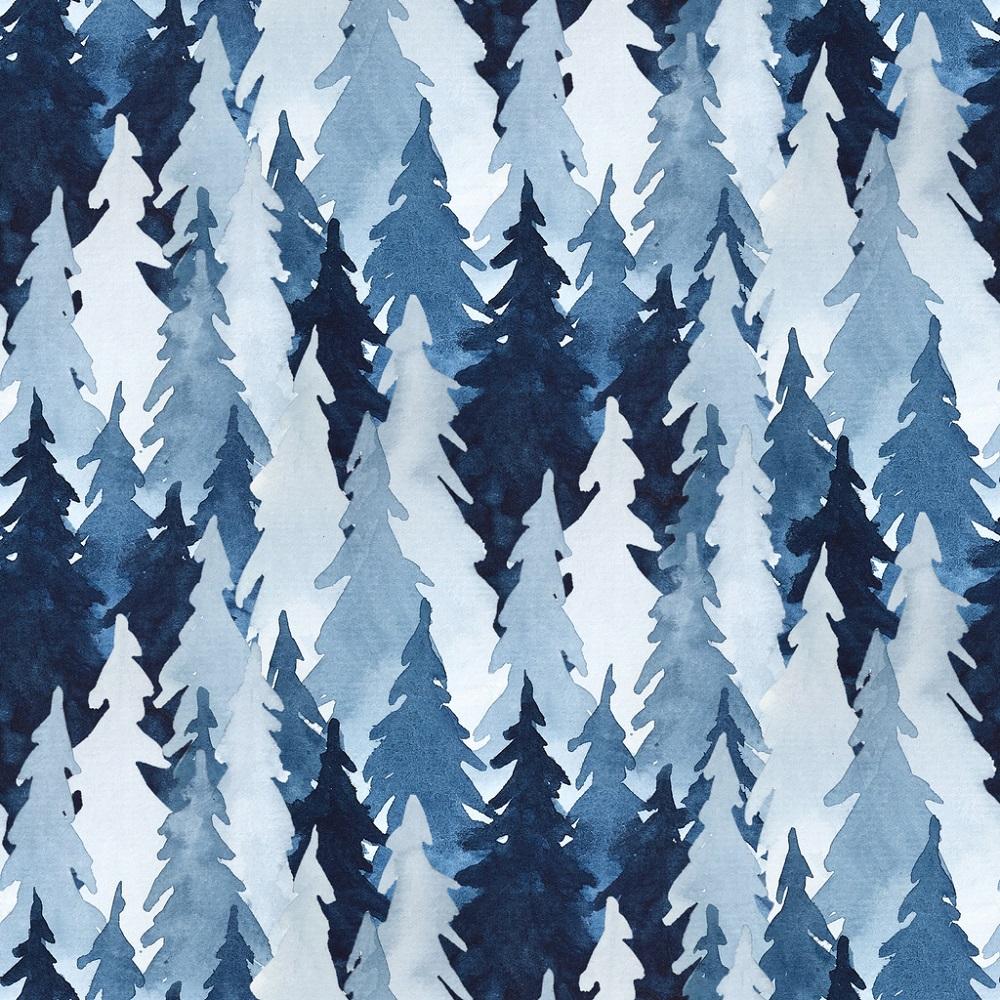 Watercolor Pine Trees Fabric - Blue
