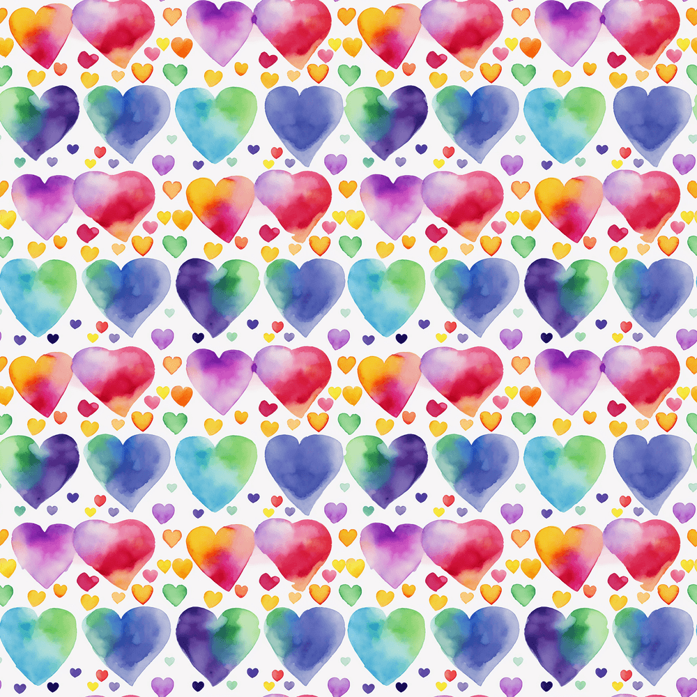 Watercolor Rainbow Hearts Pattern #10 Fabric
