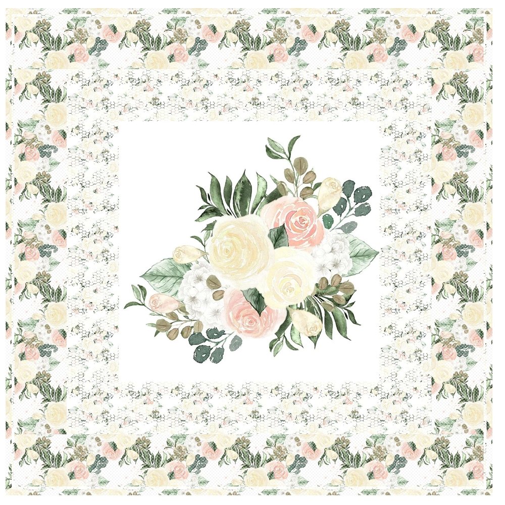 Watercolor Roses Arrangement Wall Hanging 42" x 42"