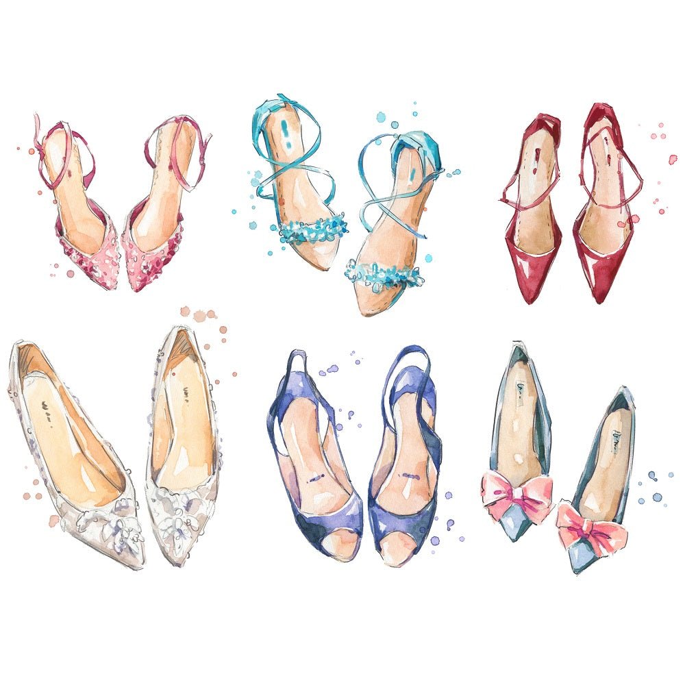 Watercolor Shoes Fabric Panel