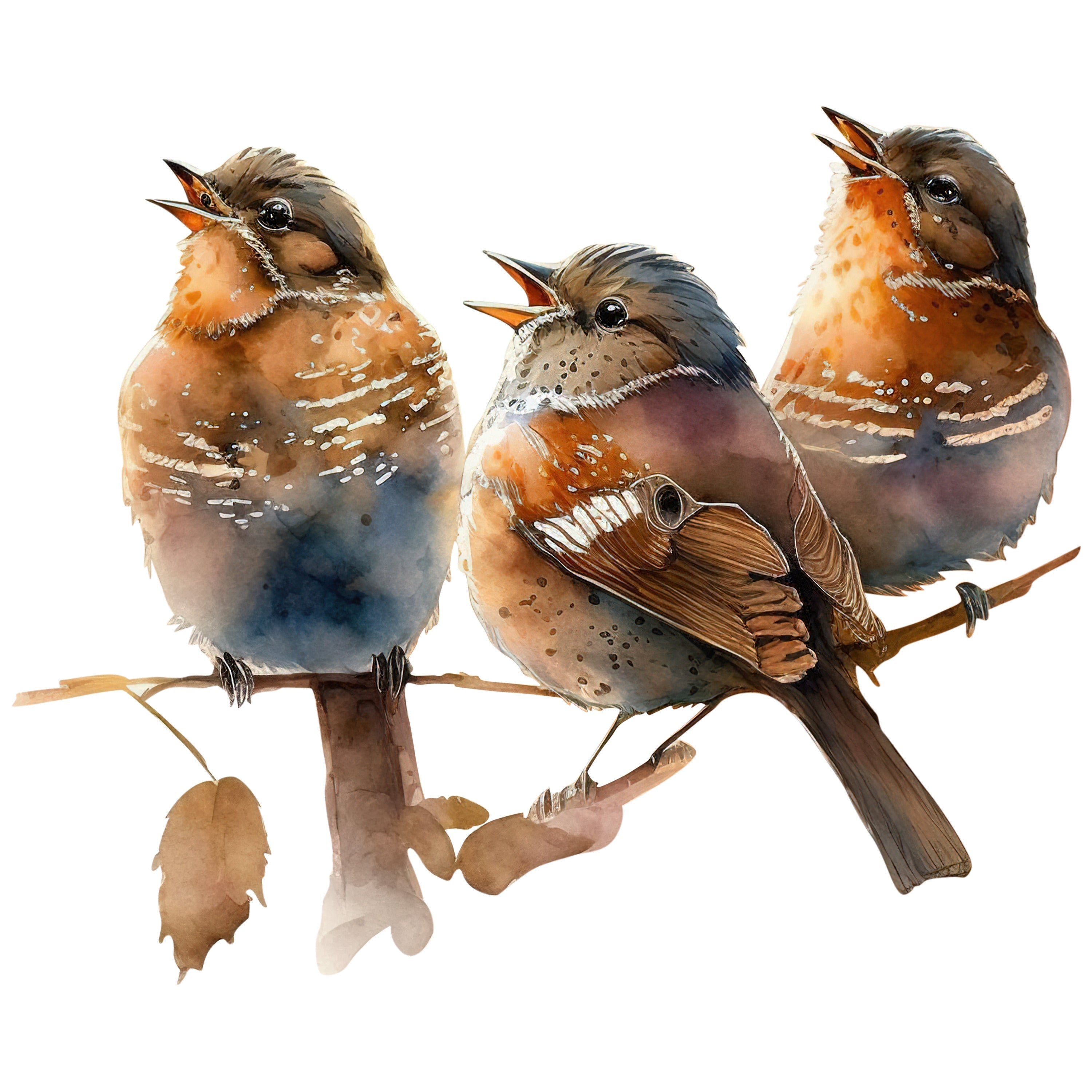 Watercolor Sparrows Scene #3 Fabric Panel
