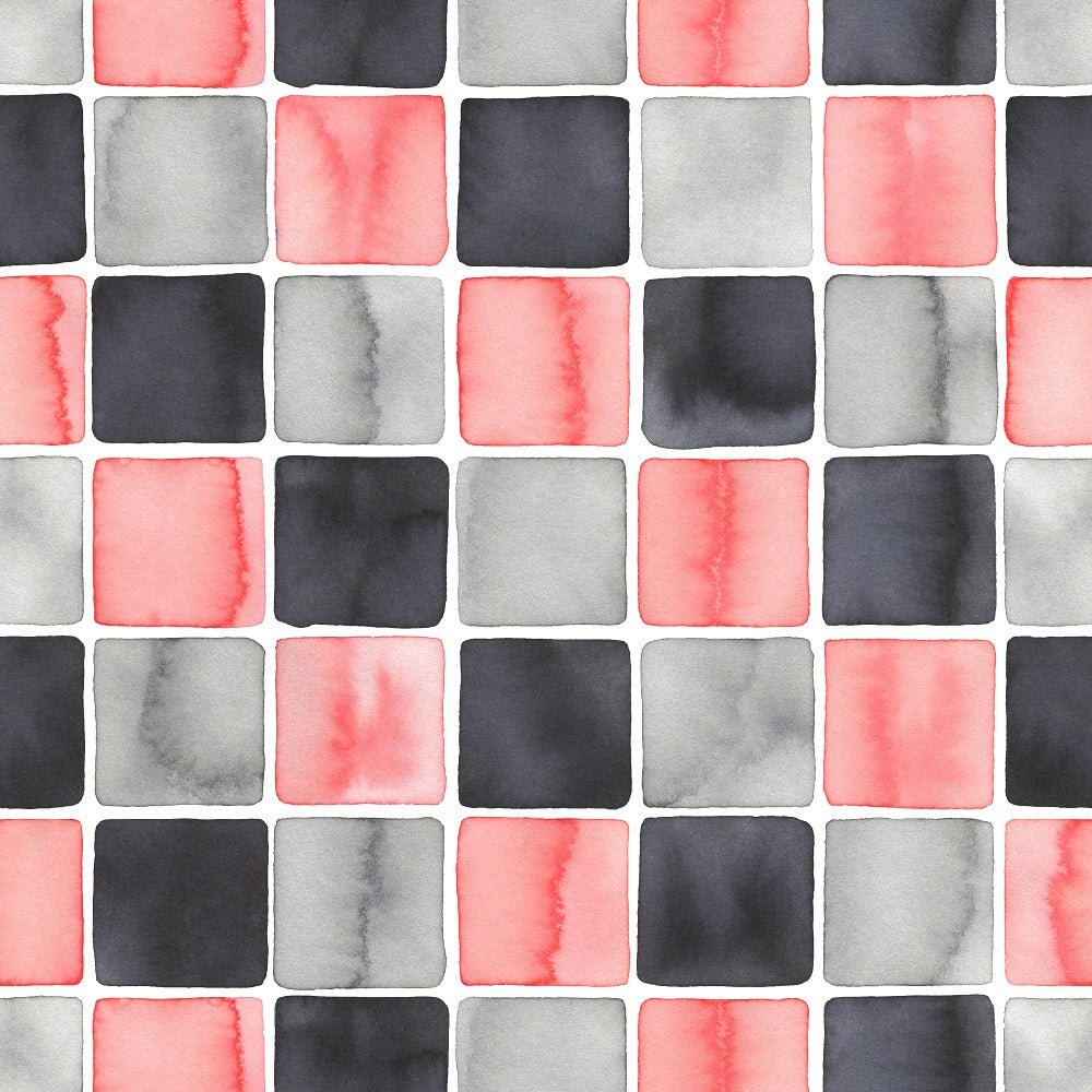 Watercolor Squares Fabric - Pink/Gray