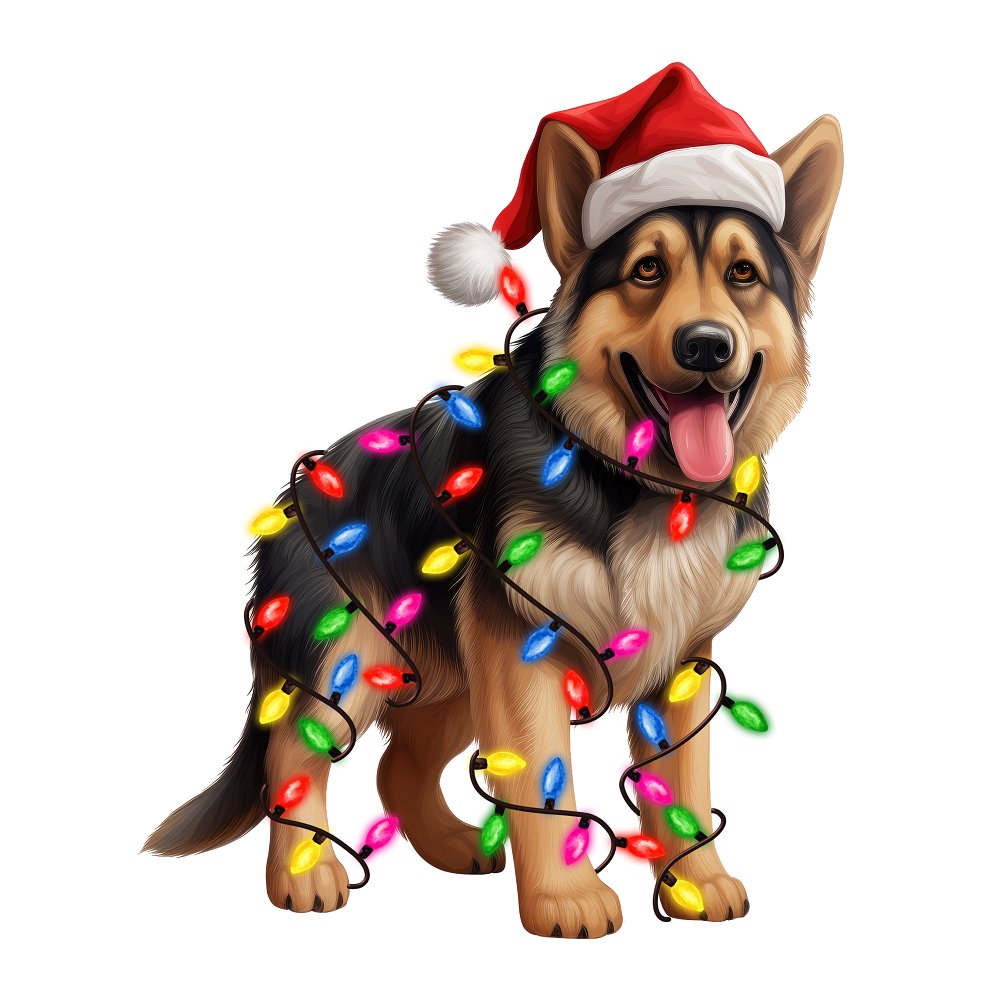 Christmas Lights & German Shepard Fabric Panel