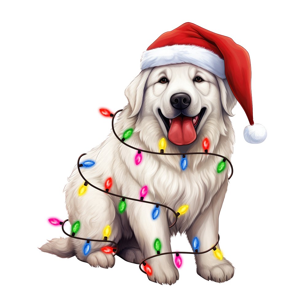 Christmas Lights & Great Pyrenees Fabric Panel