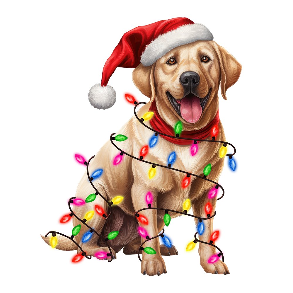 Christmas Lights & Labrador Retriever Fabric Panel