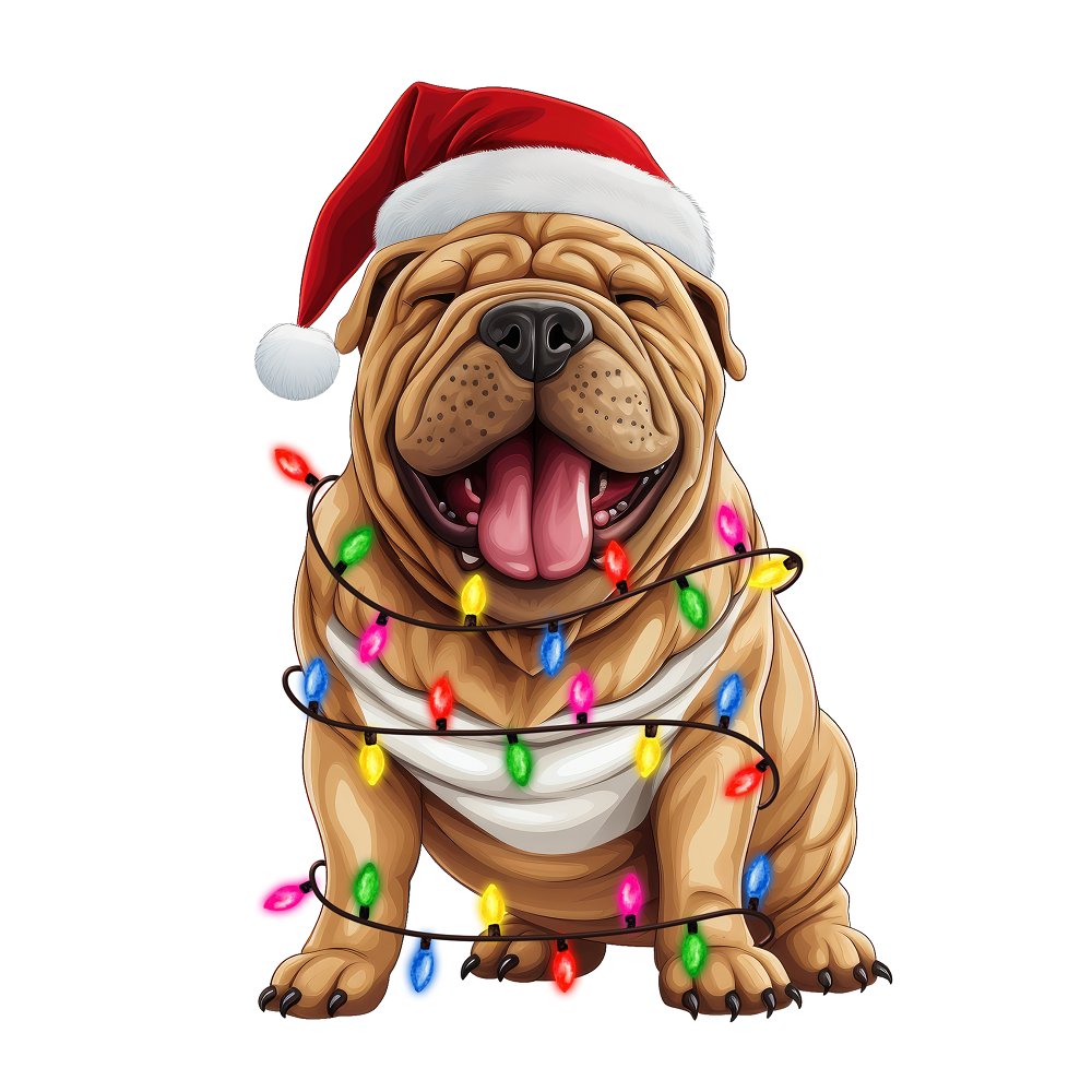 Christmas Lights & Shar-Pei Fabric Panel