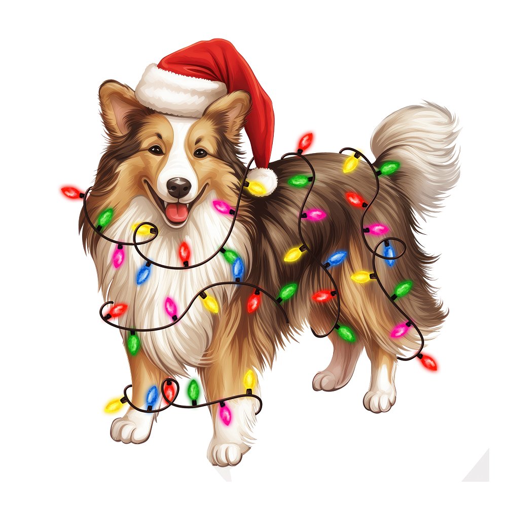 Christmas Lights & Shetland Sheepdog Fabric Panel