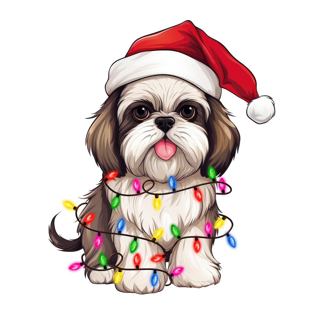 Christmas Lights & Shih Tzu Fabric Panel