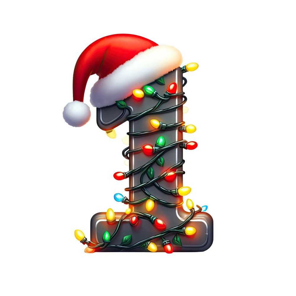 Christmas Lights Wrapped Letter ''1'' Fabric Panel