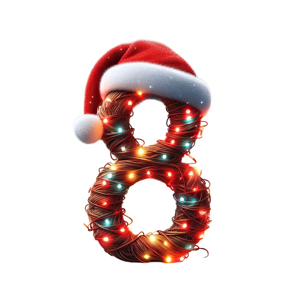 Christmas Lights Wrapped Letter ''8'' Fabric Panel