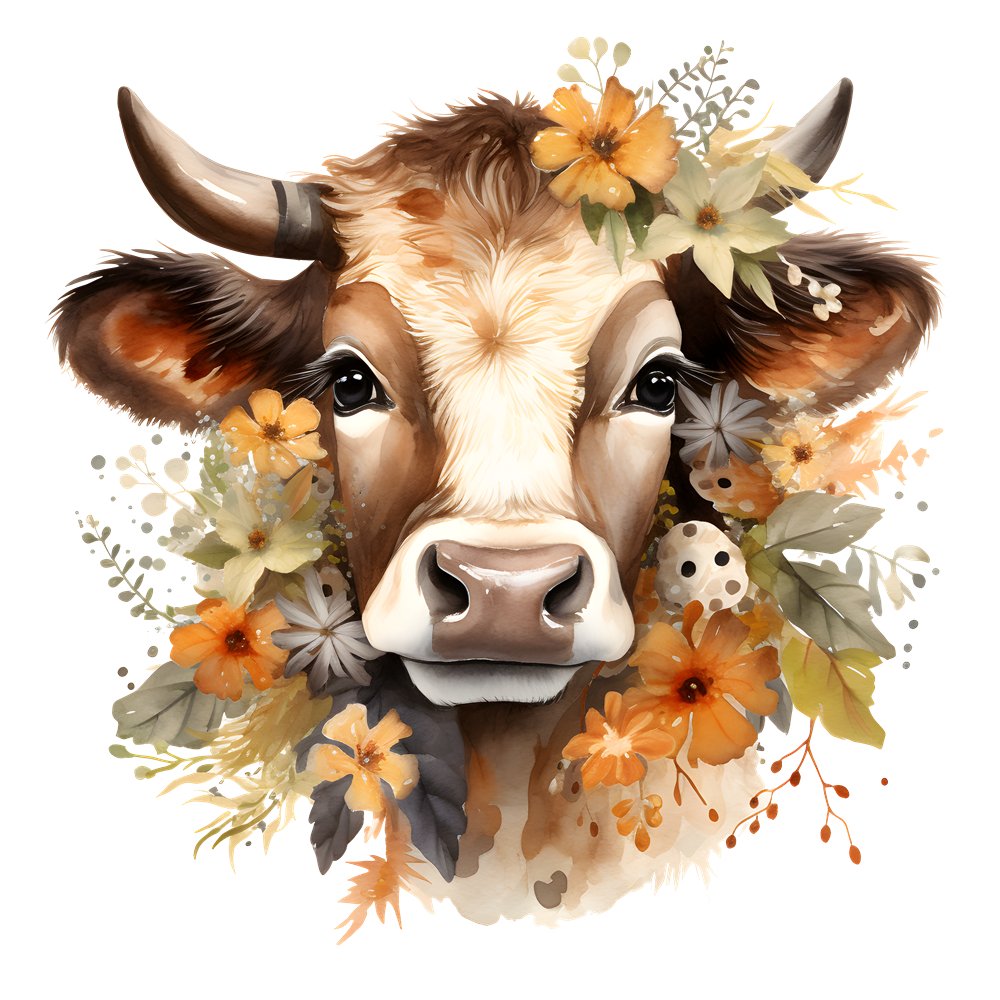 Watercolor Fall Cows Portrait #2 Fabric Panel