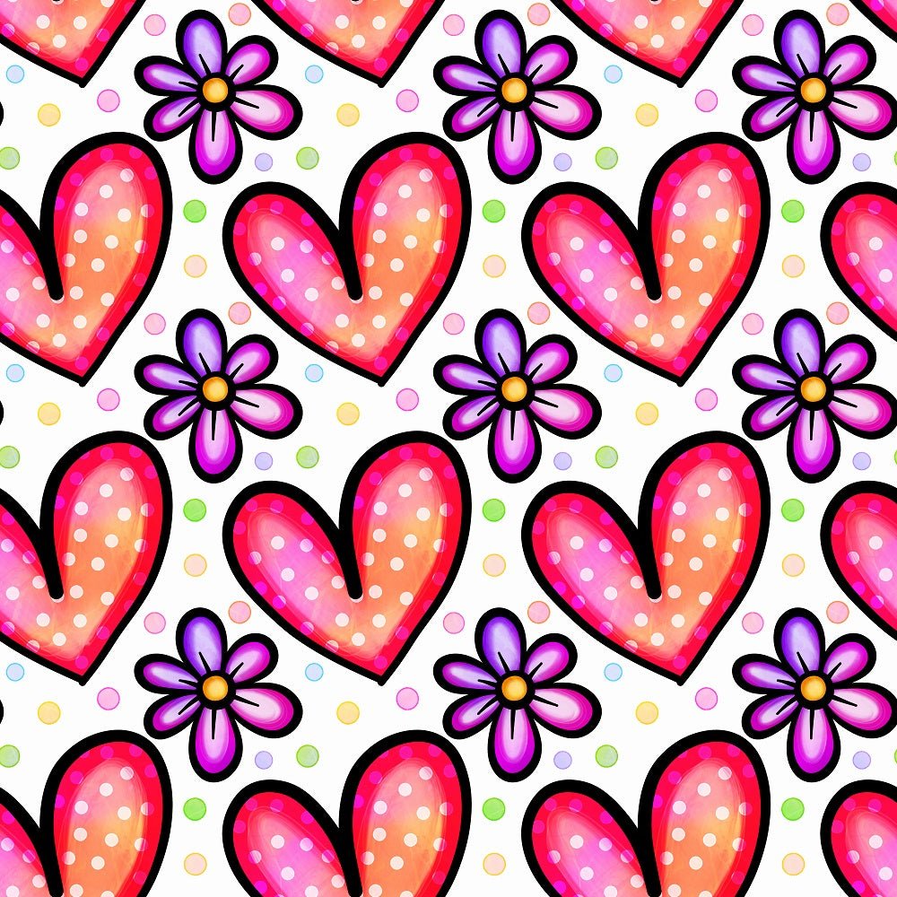 Watercolor Floral Hearts Collage #12 Fabric