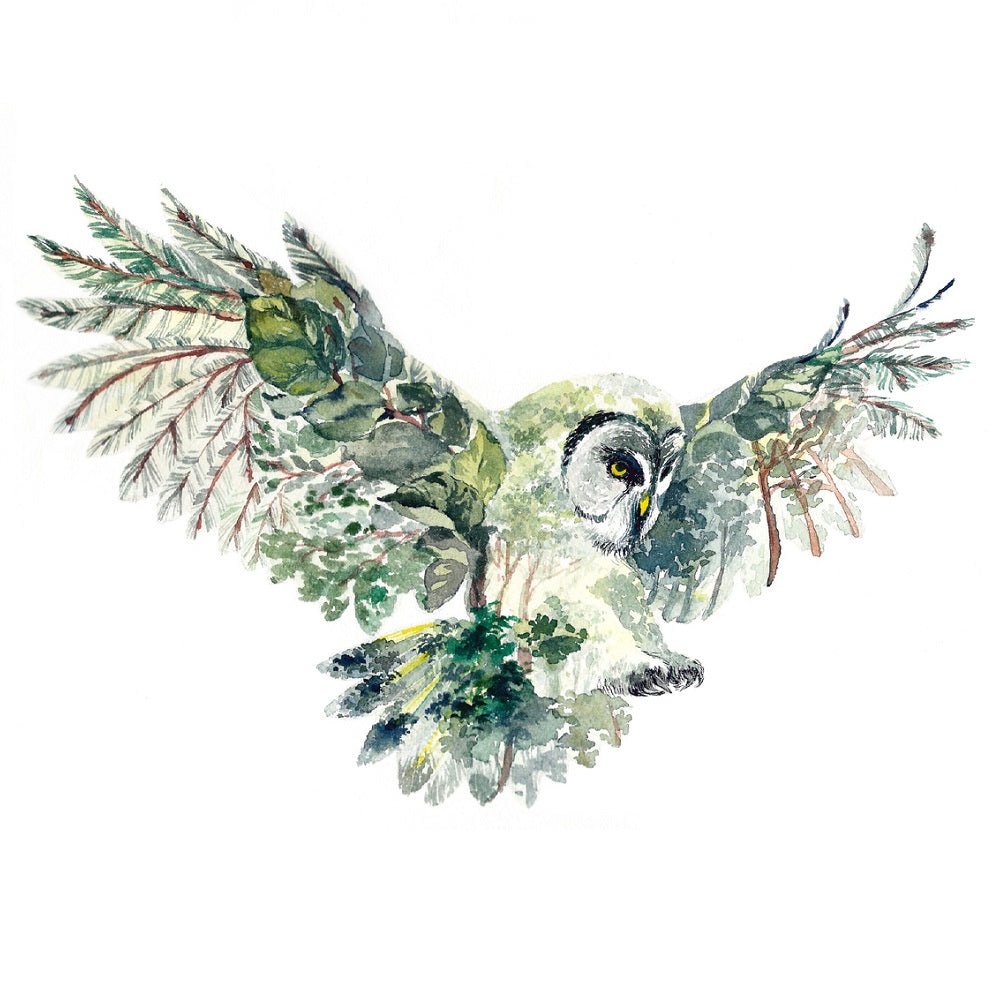 Watercolor Forest Owl Fabric Panel