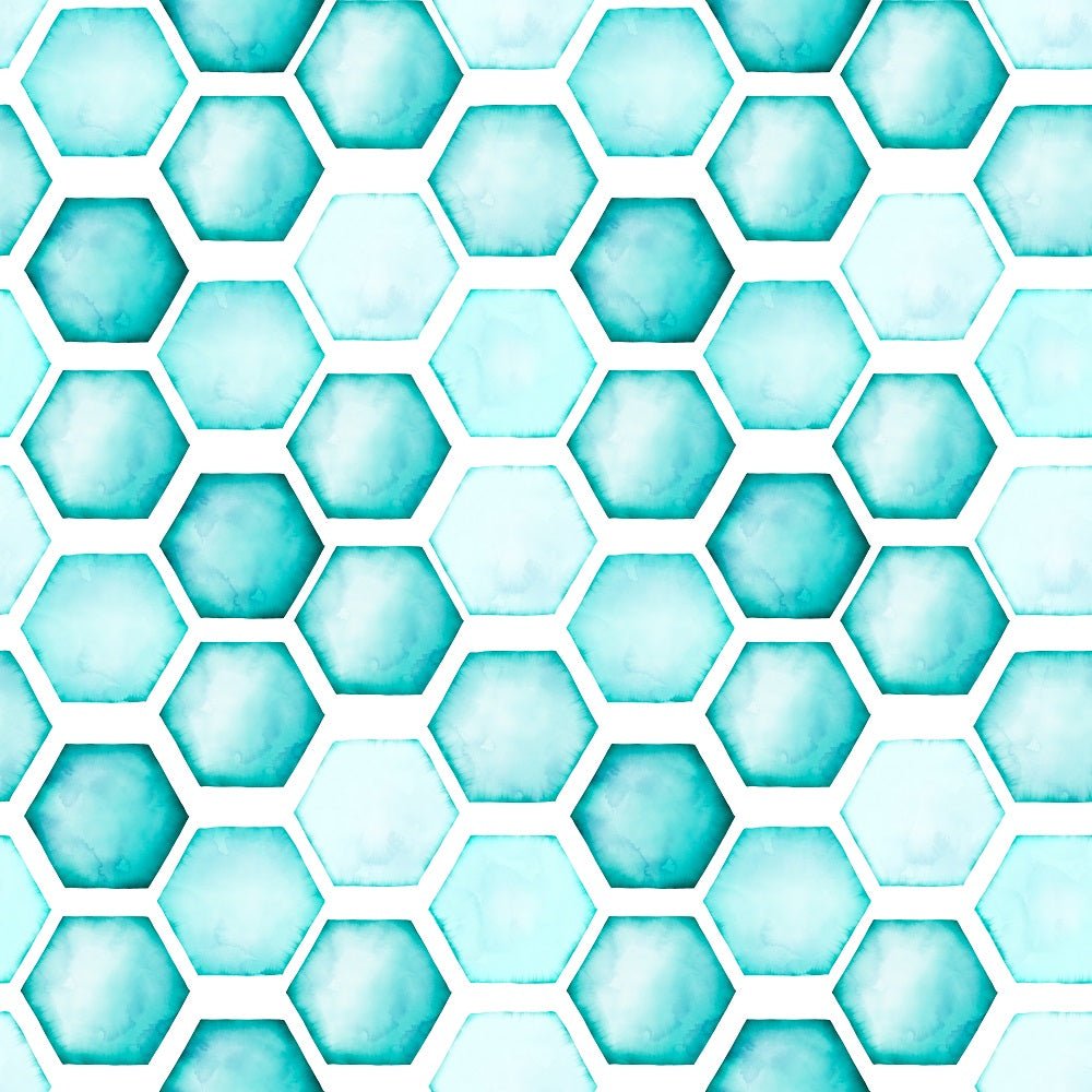 Watercolor Geometric Honeycomb Fabric - Aqua