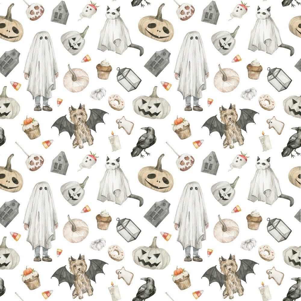 Watercolor Halloween Still Life Elements #2 Fabric