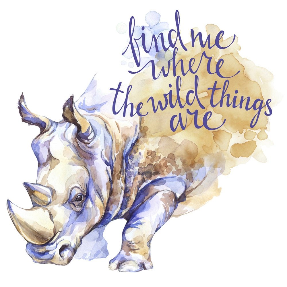Watercolor Inspirational Rhinoceros Fabric Panel