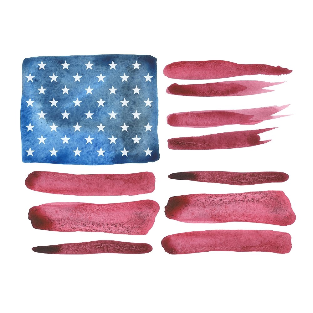 Watercolor Patriotic Flag Fabric Panel