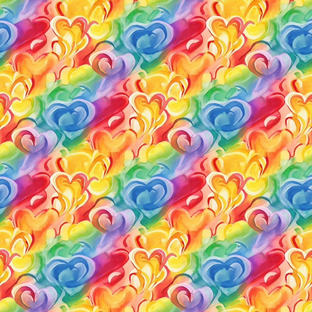 Watercolor Rainbow Hearts Pattern #6 Fabric