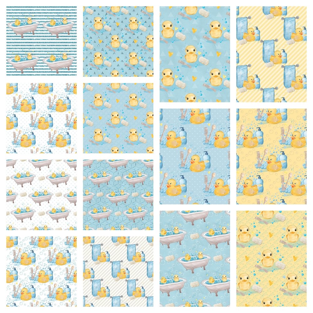 Watercolor Rubber Ducks Fat Quarter Bundle - 14 Pieces