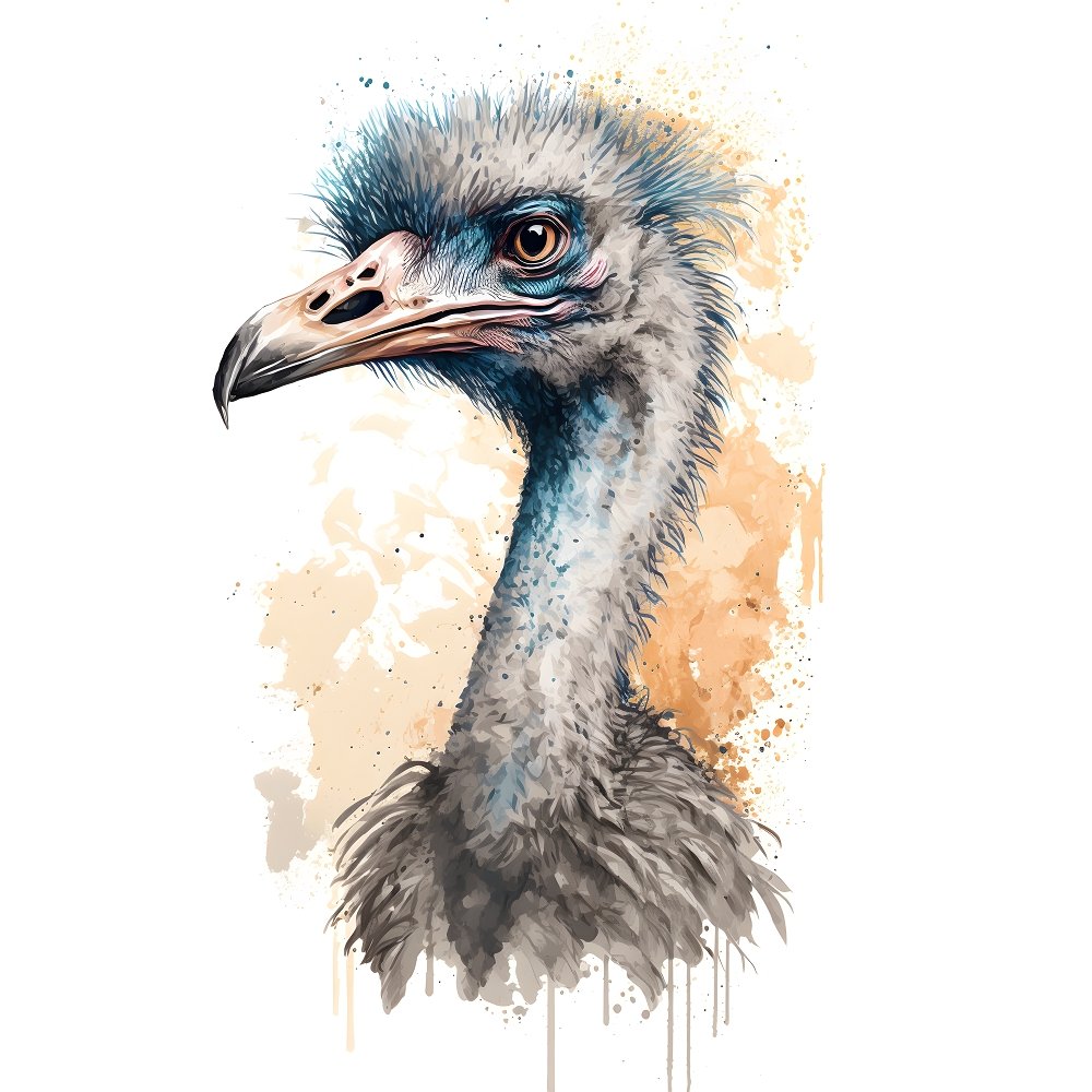 Watercolor Safari Ostrich Fabric Panel