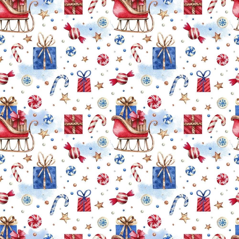 Watercolor Sleigh Of Presents Fabric