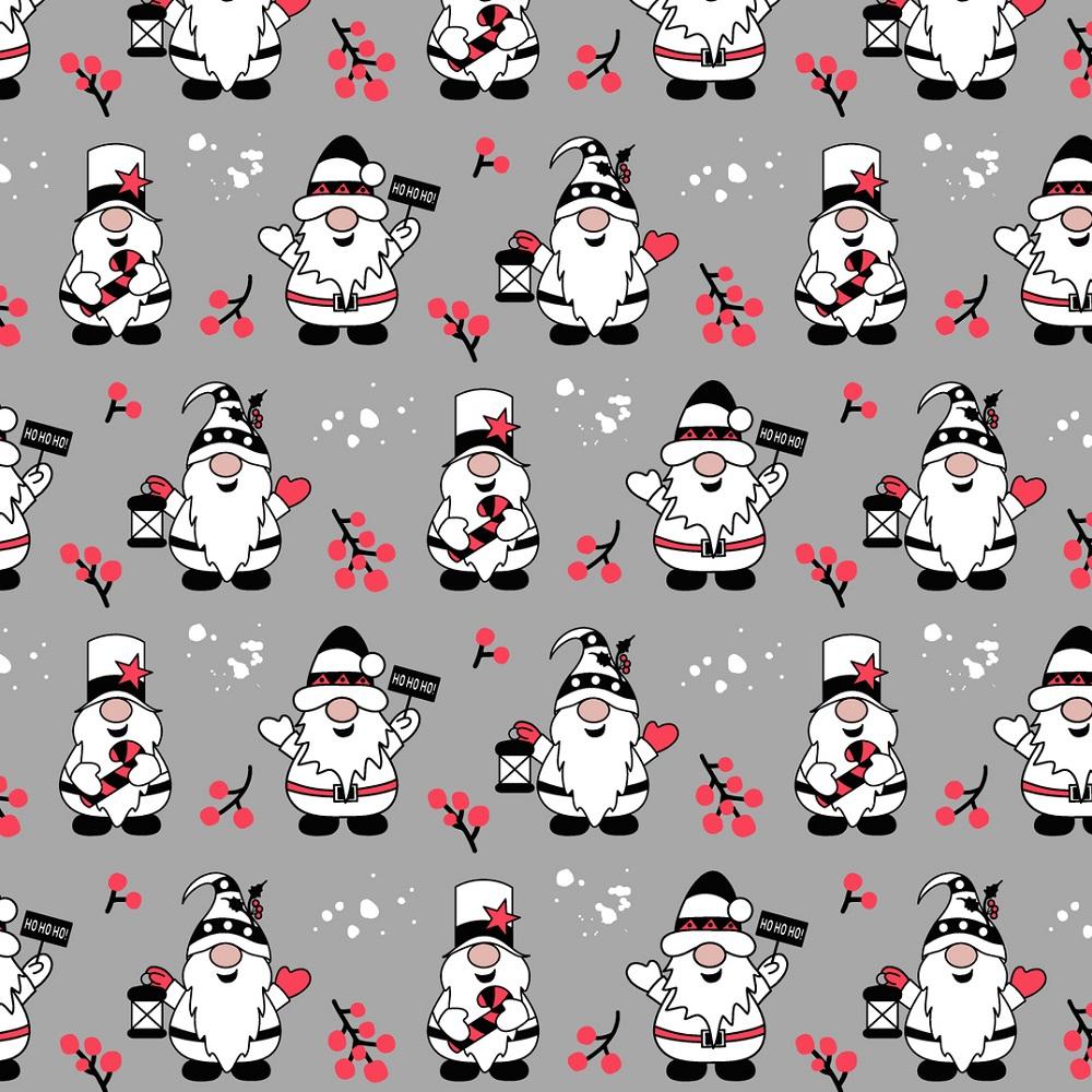 Christmas Gnomes & Berries Fabric - Gray