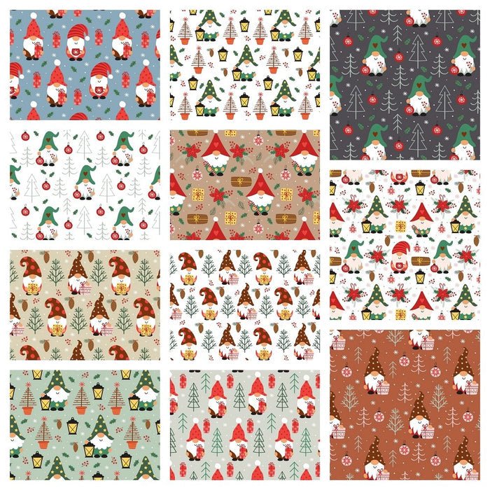 Christmas Gnomes Fabric Collection Bundle - 11 Pieces