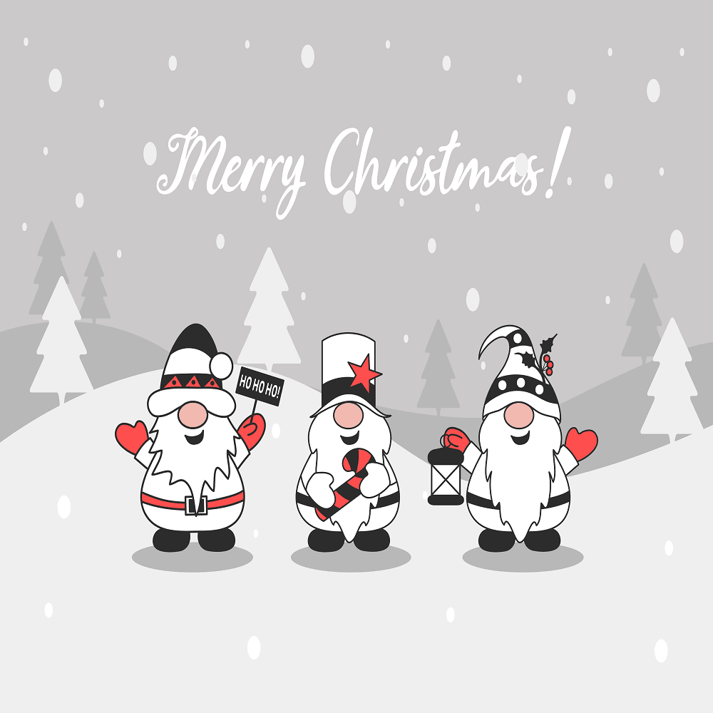 Christmas Gnomes Fabric Panel - Red/White/Black