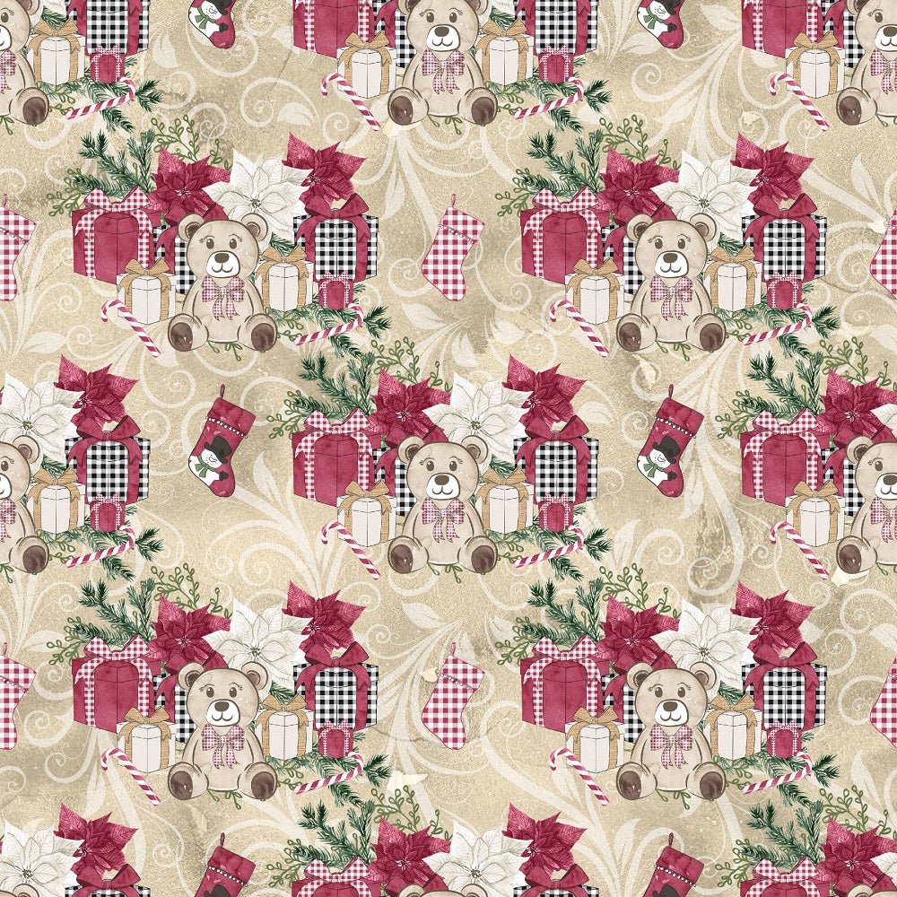Christmas Home Elements on Vines Fabric - Tan
