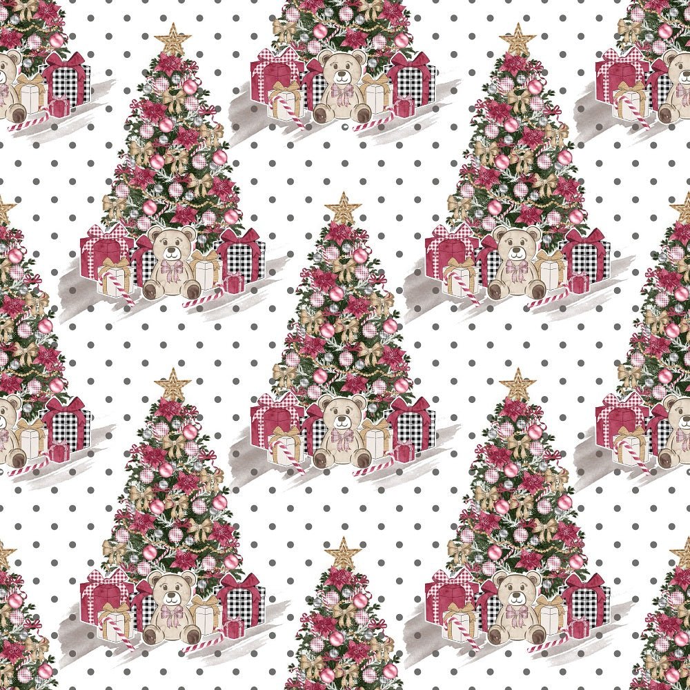 Christmas Home Trees on Dots Fabric - White