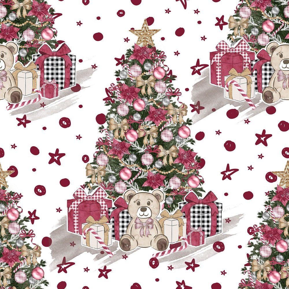 Christmas Home Trees on Stars Fabric - White
