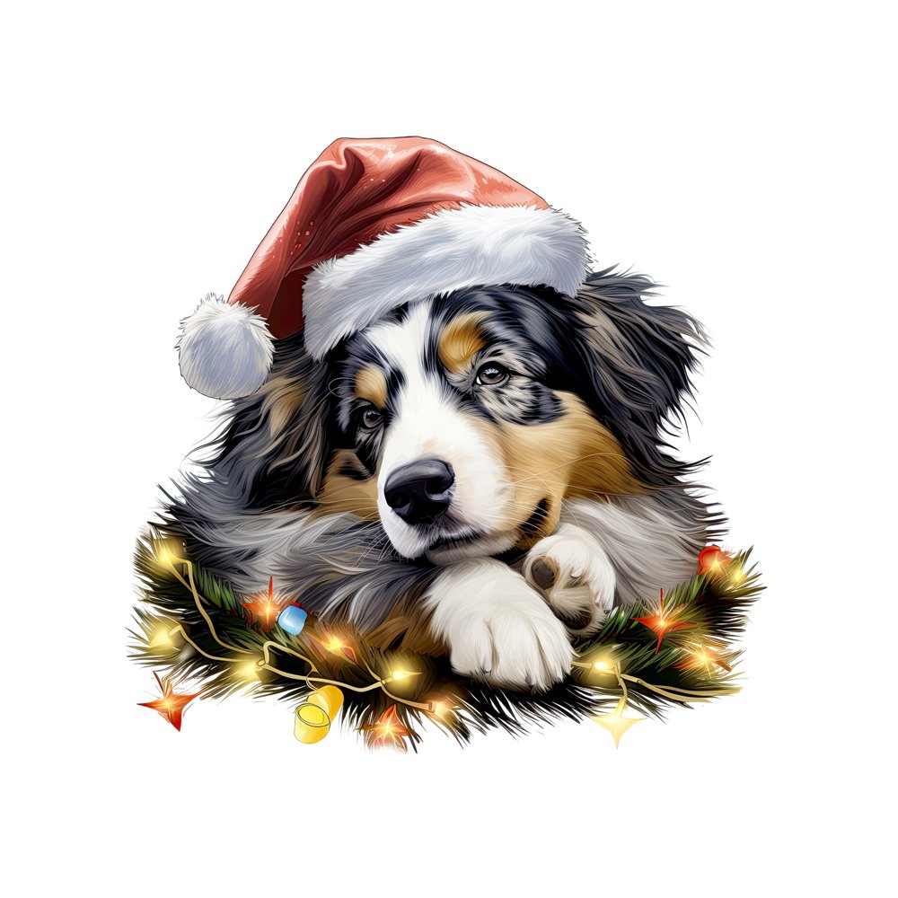 Christmas Lazy Australian Shepherd Fabric Panel