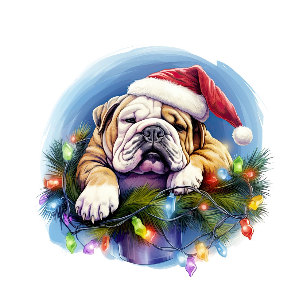 Christmas Lazy Bulldog Fabric Panel